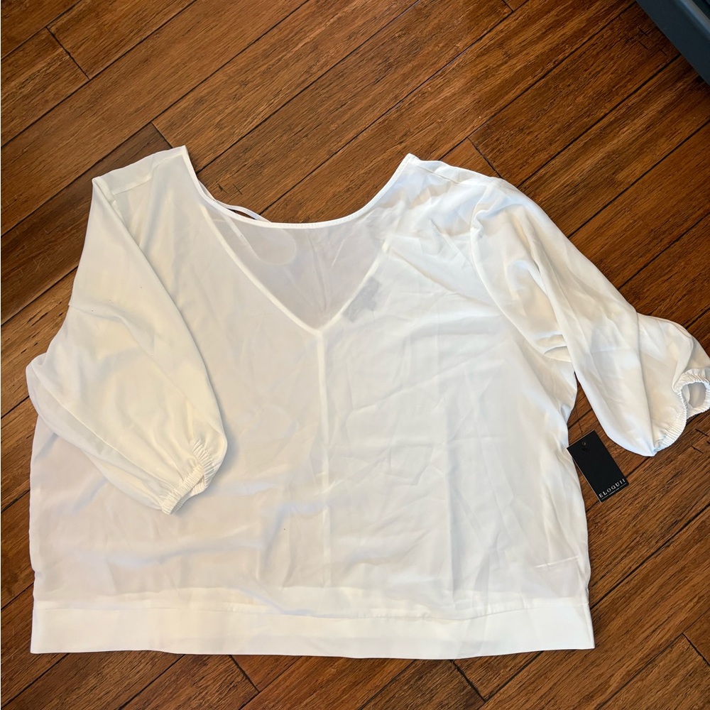ELOQUII White Blouse blouse with deep v neck on back